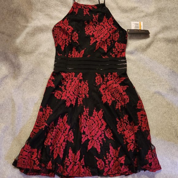 CITY STUDIO Red Black Lace Party Prom Mini Dress - Sz 3 - NEW w/ TAGS NWT - Picture 4 of 9